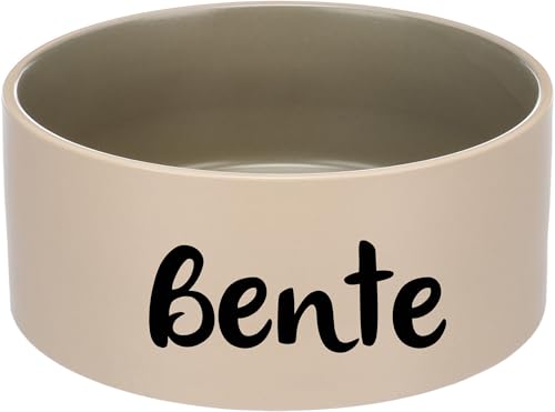 Petslino - Personalisierbarer Futter- & Trinknapf Anca Rund – Beige & Grün – Keramik, 1200 ml – Mit Tiernamen – Spülmaschinenfest – Für Hunde & Katzen von Mainely