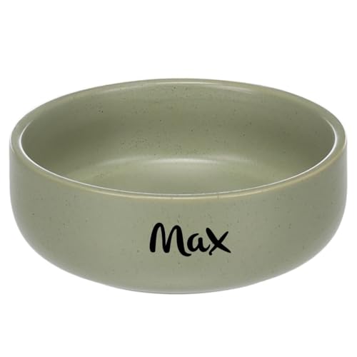 Petslino Personalisierbarer Futter- und Trinknapf LAJOS rund Grün 15,5x6,5 cm – 750 ml – Keramik, spülmaschinengeeignet von Mainely