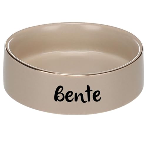 Petslino Personalisierbarer Futter- und Wassernapf aus Keramik – Rund, Beige, 800 ml – Mit Tiernamen graviert, Spülmaschinenfest, Ø 16 cm von Mainely