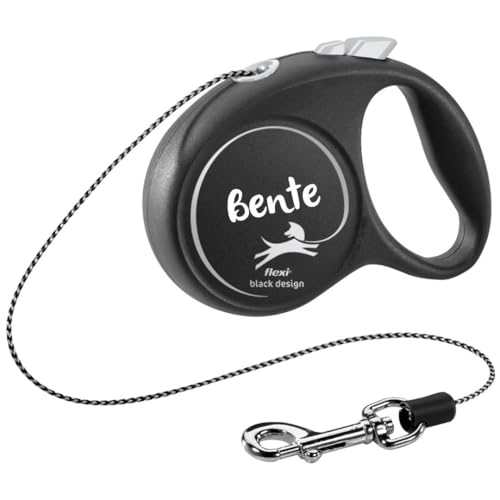 Petslino - Personalisierte Flexi Roll-Leine Black Design Cord XS – 3 m, bis 8 kg – Schwarz/Silber – mit Brems- & Arretierfunktion – Made in Europe – Hundeleine mit Namensgravur von Mainely