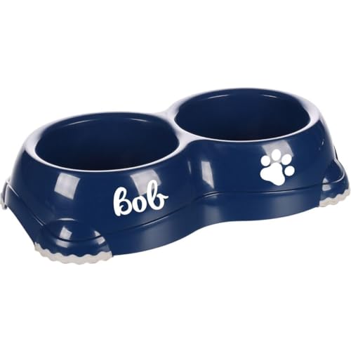 Petslino - Personalisierter Doppelnapf Duplex Leno Classic 2×330 ml – Kunststoff-Napfhalter mit 2 fest integrierten Näpfen – rutschfest & Spülmaschinengeeignet (Blue) von Mainely