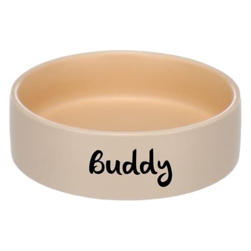 Petslino Personalisierter Futter- & Trinknapf ANCA Rund – Beige/Orange – 18 x 7,5 cm – 1200 ml von Mainely