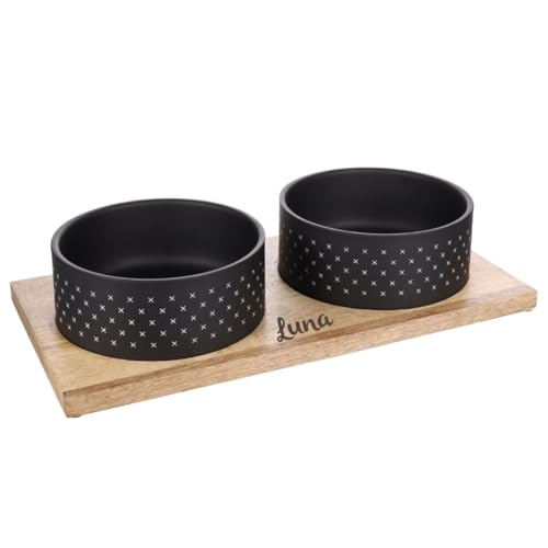 Petslino Personalisierter Futternapf Duo Dinner Nervo – Schwarz – 2 x 1170 ml – Ø 17 cm von Mainely