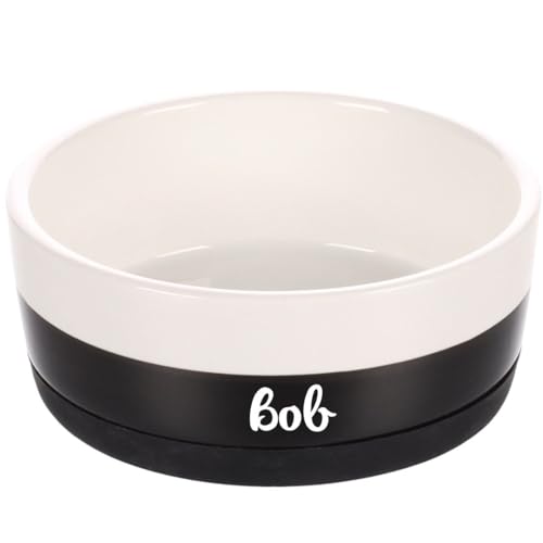 Petslino - Personalisierter Hundenapf Duke 420 ml – Keramiknapf Schwarz-Weiß mit rutschfestem Ring – Spülmaschinengeeignet (Ring separat) – Futternapf mit Namensgravur für Hunde & Katzen von Mainely
