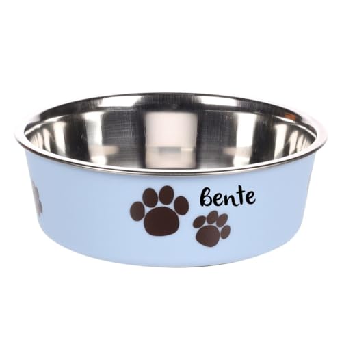 Petslino - Personalisierter Hundenapf Kena 2200 ml – Hellblauer Edelstahlnapf mit Anti-Rutsch-Ring – Spülmaschinengeeignet (Ring separat) – Großer Futternapf mit Namensgravur für Hunde von Mainely
