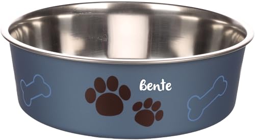 Petslino - Personalisierter Hundenapf Kena 2200 ml – Metallblauer Edelstahlnapf mit Anti-Rutsch-Ring – Spülmaschinengeeignet (Ring separat) – Großer Fressnapf mit Namensgravur für Hunde von Mainely