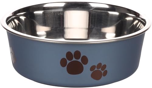 Petslino - Personalisierter Hundenapf Kena 450 ml – Metallblauer Edelstahlnapf mit Anti-Rutsch-Ring – Spülmaschinengeeignet (Ring separat) – Fressnapf mit Namensgravur für Hunde & Katzen von Mainely