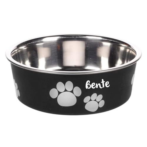 Petslino - Personalisierter Hundenapf Kena 800 ml – Edelstahl Futterschale mit Anti-Rutsch-Ring – Schwarz – Spülmaschinengeeignet (Ring separat) – Mit Namensgravur für Hunde & Katzen von Mainely