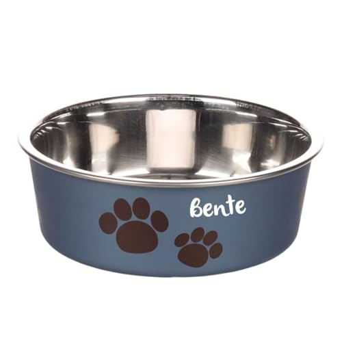 Petslino - Personalisierter Hundenapf Kena 800 ml – Metallblauer Edelstahlnapf mit Anti-Rutsch-Ring – Spülmaschinengeeignet (Ring separat) – Fressnapf mit Namensgravur für Hunde & Katzen von Mainely