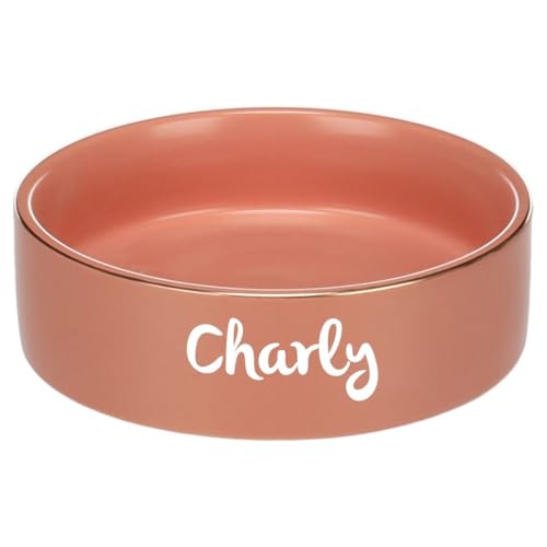 Petslino Personalisierter Keramik-Napf für Hunde & Katzen – Rund, Rosa, 800 ml, 16×6,5 cm – Futter- & Wassernapf mit Namensgravur von Mainely