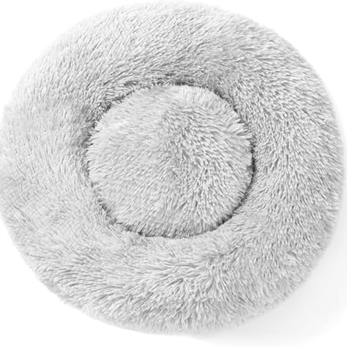 Maitawa Flauschiges Hundebett für kleine Hunde & Katzen – Weiches Katzenkissen Rund (60 cm, Grau) – Waschbarer Hundekorb zum Schlafen mit Kuscheliger Polsterung – Ideal für Welpen & Senior-Hunde von Maitawa