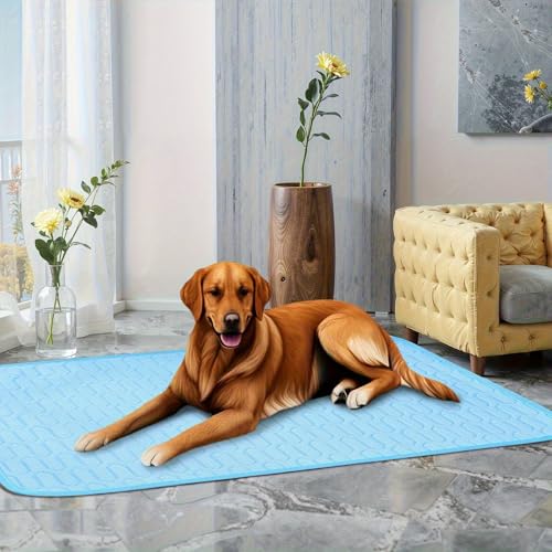 Maitawa] Kühlmatte für Hunde - Selbstkühlende Hundedecke für Sommer - Kühldecke ohne Gel (M/L/XL) - Atmungsaktiv & Tragbar - Himmelblau/Grau - Ideal für Zuhause, Auto & Reisen von Maitawa
