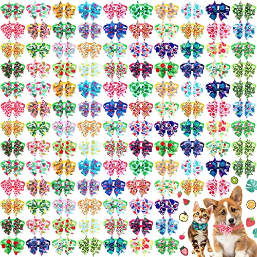 120 Stück Hunde-Fliegen, größenverstellbar, Hundehalsband, Schleife, hawaiianische Stile, niedliche Blumen, Obstmuster, Katzenfliege mit Kunststoffschnalle für den Sommer, kleine Haustiere, Welpen, von Maitys