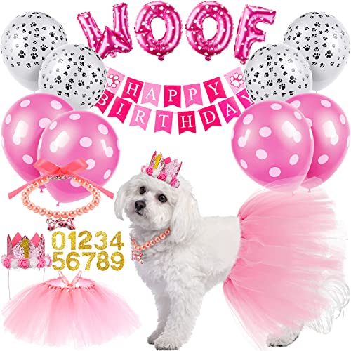 13-teiliges Geburtstagsparty-Zubehör für Hunde, niedliches Hundemädchen, Geburtstags-Halstuch-Set, rosa Tutu-Rock, Hunde-Krone, Hut, Perlenkette, Katzen, Hunde von Maitys