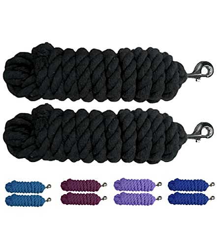 Majestic Ally 2 Stück Solide Baumwolle Führstrick für Pferde & Vieh - 3 Fuß lang und 5/8 Zoll (16 mm) dick - Austauschbare Heavy Duty Satin Bolt Snap - Handmade - Soft Broken in Feel (Schwarz) von Majestic Ally