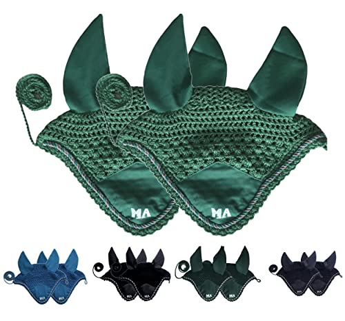Majestic Ally Handgefertigtes Häkelfliegenschleier Set - beinhaltet 2 Stück mit Ohrenetzen und geflochtenem Seil für Pferde (Türkis) von Majestic Ally