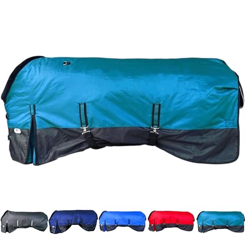 Majestic Ally 420D wasserdichte Pferde-Stalldecke, 200 g Polofil, 210 T-Futter, mehrere Farben und Größen (Blaugrün, 198,1 cm) von Majestic Ally