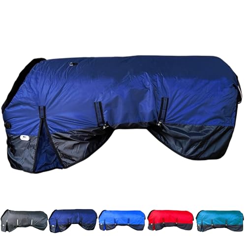 Majestic Ally 420D wasserdichte Pferde-Stalldecke, 200 g Polofil, 210 T-Futter, mehrere Farben und Größen (Marineblau, 193 cm) von Majestic Ally