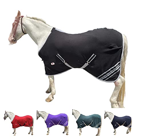 Majestic Ally Fleecedecke für Pferde, fusselfrei, mit silberfarbenem geflochtenem Seil (78, schwarz) von Majestic Ally