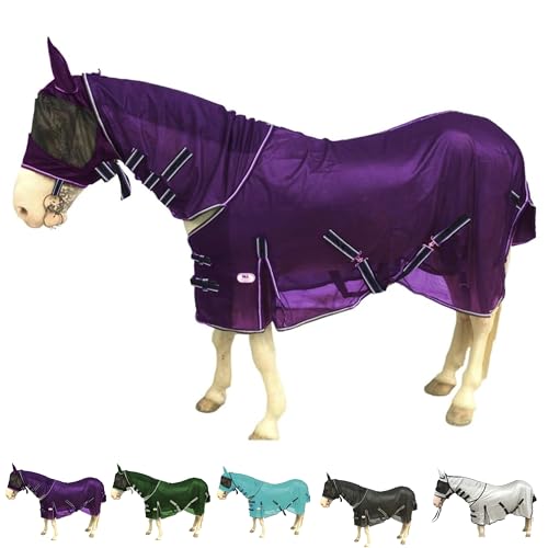 Majestic Ally Fliegendecke für Pferde mit Halsabdeckung und Kopfmaske, atmungsaktiver UV- und Bissschutz, verstellbare Körpergurte, Boarding- oder Turnout-Zubehör, konturierte Passform (Lila, 203 cm) Majestic Ally Fliegendecke für Pferde mit Halsabdeckung und Kopfmaske, atmungsaktiver UV- und Bissschutz, verstellbare Körpergurte, Boarding- oder Turnout-Zubehör, konturierte Passform (Lila, 203 cm) von Majestic Ally