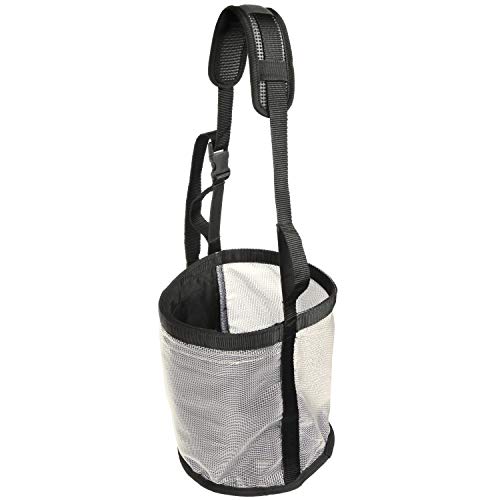 Majestic Ally Futtertasche für Pferde, robuster Nylon-Netzstoff, verstellbarer Gurt mit robustem Druckknopf und elastischen Trägern, Komfort-Nackenpolster und Nasenpolster, Größe L (Zugluft, Beige) von Majestic Ally