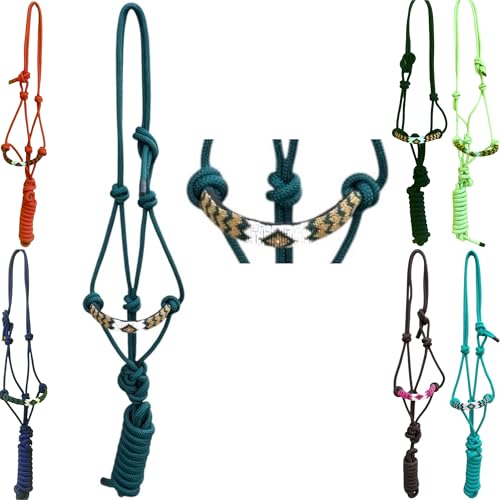 Majestic Ally Geflochtenes Seilhalfter mit Perlen, gepolstert, mit 3 m langer Leine, Jägergrün von Majestic Ally