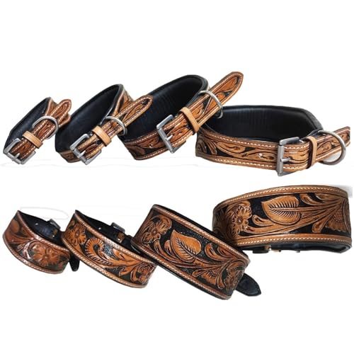 Majestic Ally Hundehalsband aus Leder, handgefertigt, gepolstert, Antik-Finish mit farbigem Akzent, 4 Größen (Natur, Schwarz, Größe S) von Majestic Ally