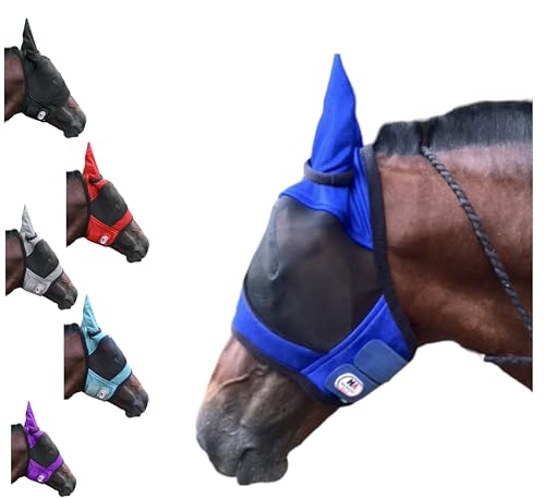 Majestic Ally Pferde-Fliegenmaske mit Ohren, bequemes, strapazierfähiges feines Netz, weiches Fleece-Touch auf der Haut, schützt Augen und Ohren (Königsblau) von Majestic Ally