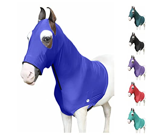 Majestic Ally Pferde-Kapuze aus Stretch-Lycra, mit Reißverschluss, Größe M, Königsblau von Majestic Ally