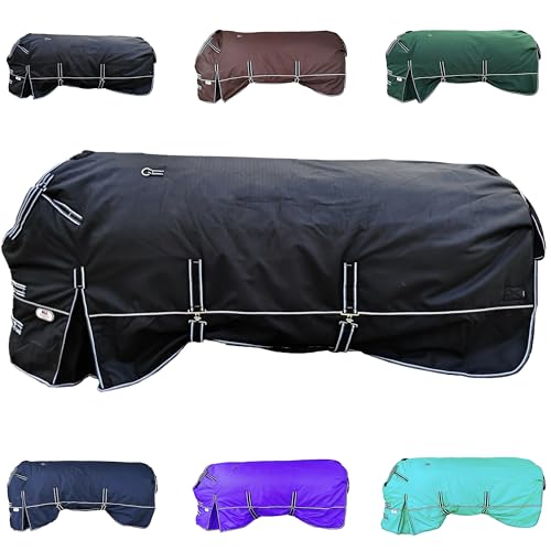 Majestic Ally Pferdedecke aus Ripstop-Nylon, 1200 D, wasserdicht, schwer, regen- und wetterbeständig, für Herbst oder kaltes Wetter, 250 g/m², Schwarz, 188 cm von Majestic Ally