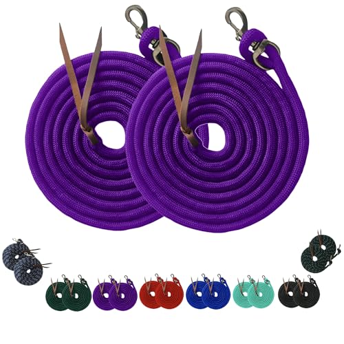 Majestic Ally Poly-Trainingsleine mit Leder-Popper für Pferde und Nutztiere, 4,6 m lang und 1,6 cm dick, austauschbarer robuster Bolzenverschluss, Violett, 4,6 m von Majestic Ally