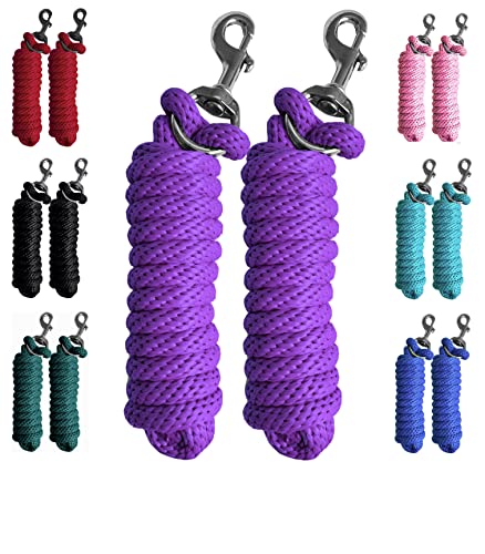 Majestic Ally Solides Poly-Führseil für Pferde und Nutztiere, 3 m lang und 1,6 cm dick, austauschbarer robuster Bolzenverschluss, handgefertigt, weich, bruchsicher, Violett, 2 Stück von Majestic Ally