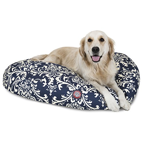 Majestic Navy Blue French Quarter Large Round Indoor Outdoor Pet Dog Bed with Removable Washable Cover by Pet Products von Majestic