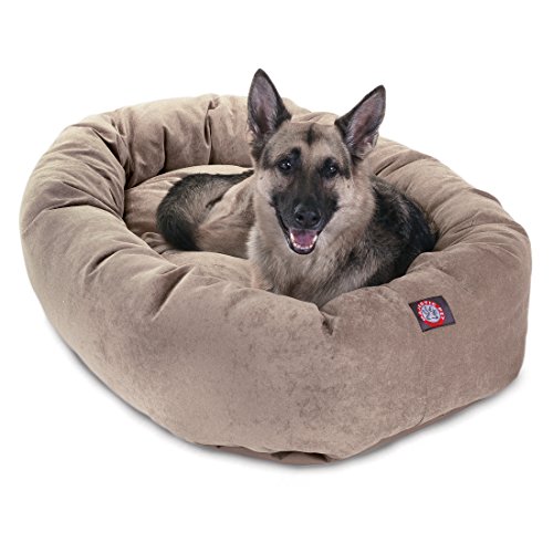 Majestic Pet Beruhigendes Hundebett aus Mikrosamt, waschbar, 132 x 89 x 27 cm, gemütliches, weiches, rundes Donut-Hundebett mit Wirbelsäule zur Kopfstütze, Haustierbett, Größe XL, Perlmutt von Majestic