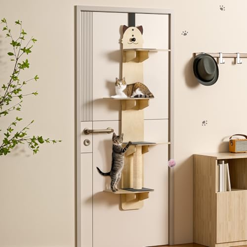 Katzentürhänger, 4 Etagen, vertikaler Katzenbaum über der Tür, zum Aufhängen an der Tür, Kletterregal, hängender Katzenturm mit Kratzbaum-Pads, Spielball, Indoor-Haustiermöbel zum Klettern, Spielen von Makamsui