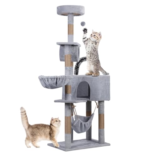 Makamsui 61 Zoll Kratzbaum Katzenturm für große Katzen und Indoor-Katzen, mit Condo, Kratzbaum, hängenden Ball, und Lebensraum, Plüsch hoher Katzenturm für Indoor-Aktivität entspannend Grau Makamsui 61 Zoll Kratzbaum Katzenturm für große Katzen und Indoor-Katzen, mit Condo, Kratzbaum, hängenden Ball, und Lebensraum, Plüsch hoher Katzenturm für Indoor-Aktivität entspannend Grau von Makamsui