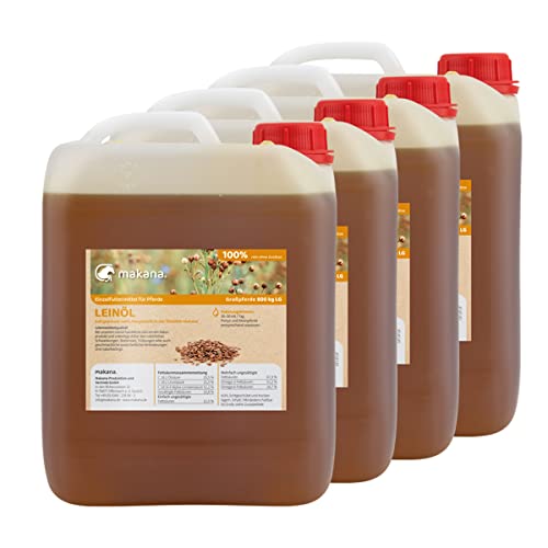 Makana Leinöl für Tiere, kaltgepresst und 100% rein, 4 x 5 l Kanister von Makana