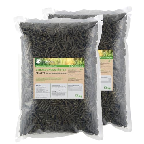 Makana Verdauungskräuter Pellets auf Schwarzkümmelbasis für Pferde, 2 x 1,5 kg Beutel von Makana