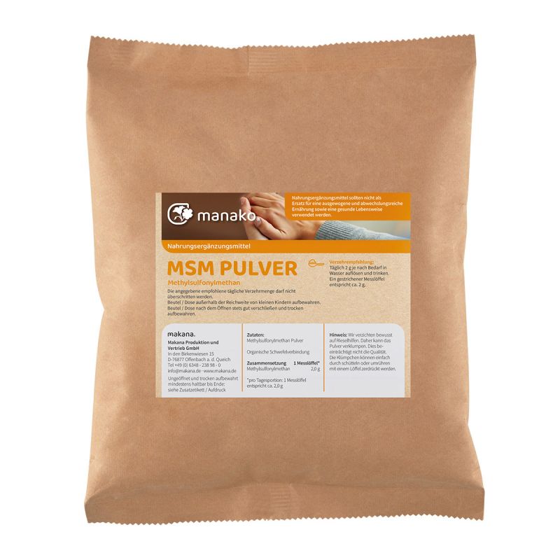 manako MSM - Methylsulfonylmethan - kristallines Pulver, 99,9% rein, 1 kg Beutel von Makana