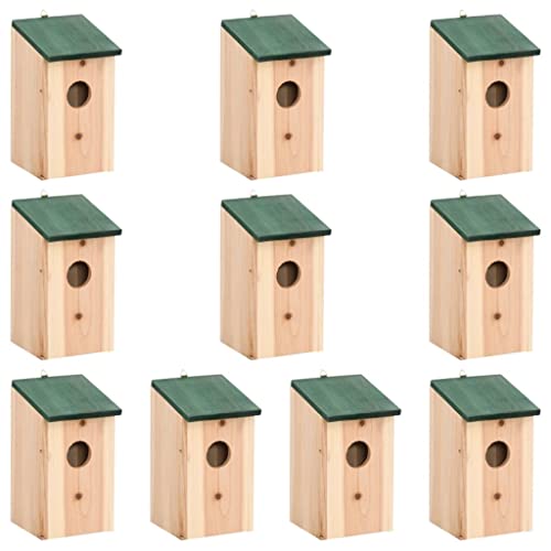 10 Stück Holz Vogelhaus Box Vögel Nisthaus Nistkasten für Vögel, Brutkasten Nisthilfe Vogelnistkasten, Aufhängevorrichtung, 12x12x22 cm von Makastle