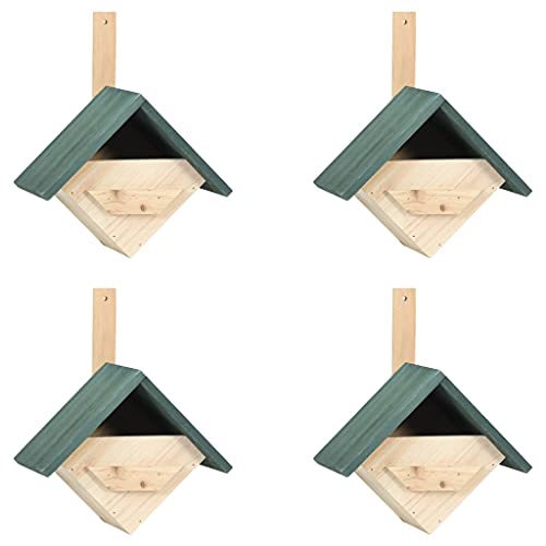 4 Stück Holz Vogelhaus Box Vögel Nisthaus Nistkasten für Vögel, Brutkasten Nisthilfe Vogelnistkasten, Aufhängevorrichtung, 24x16x30 cm Tannenholz von Makastle
