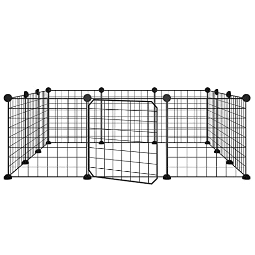 Haustierkäfig Kleintiergehege Metalldraht Aufbewahrungswürfel Organizer Hasenstall Kaninchen DIY Kleintierkäfig Tragbarer Metalldraht Yard Zaun, 12-TLG. mit Tür Schwarz 35x35 cm Stahl von Makastle