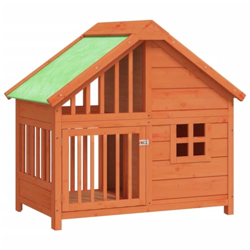 Hundehütte aus Holz, Hundehaus Kleintierhaus mit Wasserfestes Dach, Outdoor Hütte für drinnen und draußen, Katzenhaus Hundebett Haustierbett Hundeliege, Braun 96x60,5x87 cm von Makastle