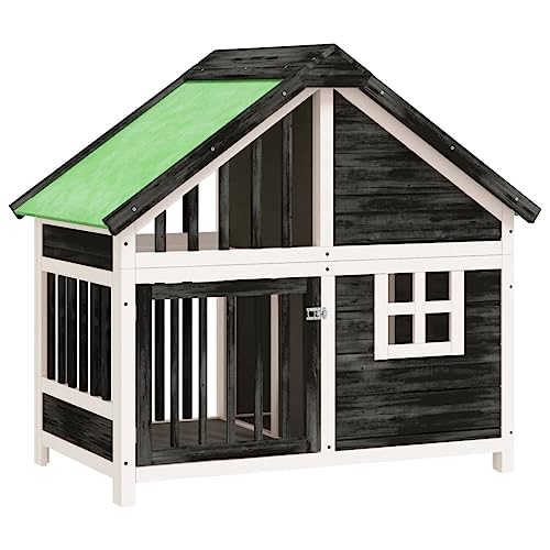 Hundehütte aus Holz, Hundehaus Kleintierhaus mit Wasserfestes Dach, Outdoor Hütte für drinnen und draußen, Katzenhaus Hundebett Haustierbett Hundeliege, Grau 96x60,5x87 cm von Makastle