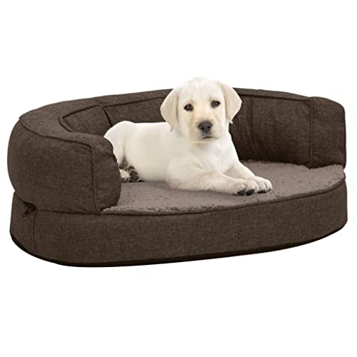 Makastle Haustiersofa Hundematte Hundebett Hundesofa Hundecouch Katzen Sofa für kleine Hunde und Katzen, Liegedecke Schlafplatz, Ergonomisch 60x42cm Leinenoptik Fleece Braun von Makastle