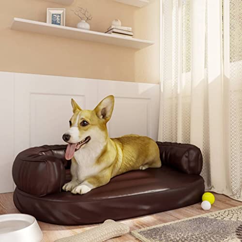 Makastle Haustiersofa mit rutschfest Gepolstert, Hundematte Hundebett Hundesofa Hundecouch Katzen Sofa für kleine Hunde und Katzen, Liegedecke Schlafplatz, Ergonomisch Braun 75x53 cm Kunstleder von Makastle