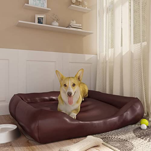 Makastle Hundebett Hundekissen Katzenbett Hundekorb mit rutschfest Gepolstert, Weich, Federnd, Robust, für Kleine Mittel Hunde, Braun 105x80x25 cm Kunstleder von Makastle