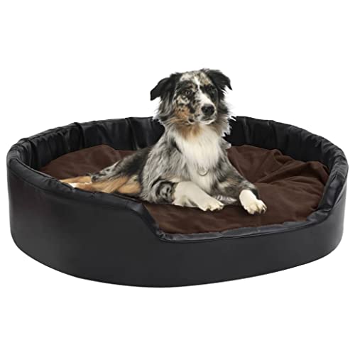 Makastle Hundebett Hundekissen Katzenbett Hundekorb mit rutschfest Gepolstert, Weich, Federnd, Robust, für Kleine Mittel Hunde, Schwarz-Braun 99x89x21 cm Plüsch und Kunstleder von Makastle