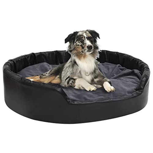 Makastle Hundebett Hundekissen Katzenbett Hundekorb mit rutschfest Gepolstert, Weich, Federnd, Robust, für Kleine Mittel Hunde, Schwarz-Dunkelgrau 99x89x21 cm Plüsch und Kunstleder von Makastle