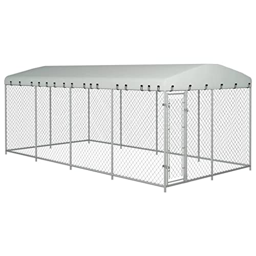 Outdoor Tiergehege mit Dach, Hundezwinger Hundehütte Hundekäfig Hundehaus Tierlaufstall Freilaufgehege, Welpenauslauf, Welpenlaufstall, Hundelaufstall, Verschließbare Tür, 8x4x2,3 m von Makastle